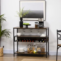 HOMCOM Industrial Wine Rack with 11-Bottles Holder, Free Standing Wine Shelf with Glass Holders for Home Bar, Kitchen, Rustic Brown(m-11)