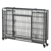 PawHut Folding Design Heavy Duty Metal Dog Cage Crate & Kennel with Removable Tray and Cover, & 4 Locking Wheels, Indoor/Outdoor 49"(m-14)