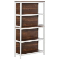 HOMCOM Shelves for Storage, 4 Tier Bookshelf Utility Organizer with Back Support and Anti-Topple Design, Walnut/White(m-13)