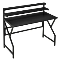 HOMCOM Modern Computer Desk, 47" Writing Desk with Elevate Shelves for Home Office, Black(m-11)