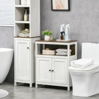 kleankin Modern Bathroom Storage Cabinet, Free Standing Bathroom Cabinet, Open Compartment and Cabinet with Adjustable Shelf, White and Walnut(m-10)