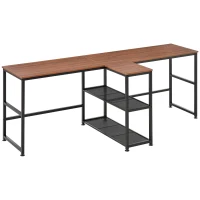 HOMCOM 83" Two Person Computer Desk with 2 Storage Shelves, Double Desk Workstation with Book Shelf,  Long Desk Table for Home Office, Dark Walnut(m-11)