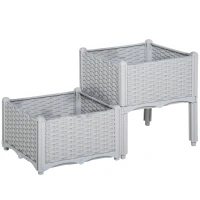 Outsunny 2-Piece Raised Garden Bed with Legs, Self-Watering Planter Box Raised Bed to Grow Flowers, Herbs & Vegetables, Gray(m-1)