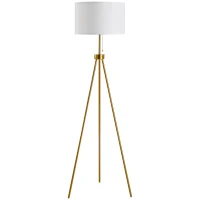 HOMCOM 59.75" Tripod Floor Lamp with Pull Chain Standing, Fabric Lampshade E26 Lamp Holder Steel for Living Room, Bedroom, Office, Gold(m-11)