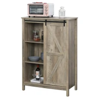 HOMCOM Farmhouse Accent Cabinet, Kitchen Cupboard Storage Cabinet with Barn Door and Adjustable Shelf, Antique Gray(m-11)