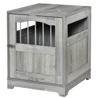 PawHut Furniture Style Dog Crate, Wooden End Table Pet Kennel with Lockable Door for Small Medium Dog Indoor Puppy Cage, Gray(m-12)