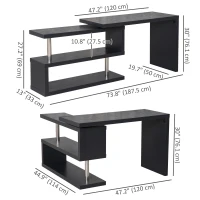 HOMCOM Pivoting Hollow Core Wood Computer Desk Storage Display Shelf Bookshelf Divider Black(m-3)