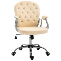 Vinsetto PU Leather Home Office Chair, Button Tufted Desk Chair with Padded Armrests, Adjustable Height and Swivel Wheels, Beige(m-11)