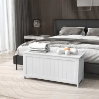 HOMCOM 39.4" Storage Trunk w/ 2 Safety Hinges, Wooden Storage Bench w/ Side Handles, Storage Chest for Playroom, White(m-10)