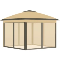 Outsunny 11' Pop-Up Tent Gazebo w/ Netting, Beige(m-11)