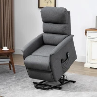 HOMCOM Power Lift Chair with Vibration Massage, Fabric Upholstered Recliner Chair for Elderly with Remote Control, Side Pockets, Grey(m-10)