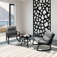 Outsunny 3 Pieces Patio Wicker Rocking Chairs Table Set, Outdoor PE Rattan Furniture with 2 Rockers & 1 Coffee Table w/ Padded Cushions for Deck, Backyard, Garden, Dark Grey(m-10)