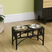 PawHut 17" Double Stainless Steel Heavy Duty Dog Food Bowl Elevated Pet Feeding Station(m-10)
