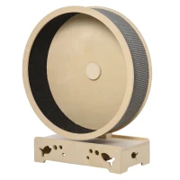 PawHut Round Hamster-Wheel Style Cat Exercise Wheel with Carpet Runway, Wooden Sisal-Covered with Unique Design Grey(m-11)