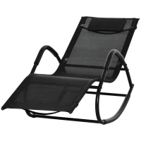 Outsunny Rocking Chair, Zero Gravity Patio Chaise Sun Lounger, Outdoor Rocker, UV Water Resistant, Pillow for Sunbathing, Lawn, Garden or Pool, Black(m-11)