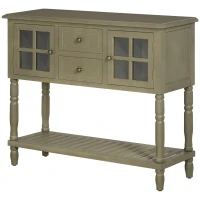 HOMCOM Vintage Console Table with 2 Drawers and Cabinets, Retro Sofa Table for Entryway, Living Room and Hallway, Light Grey(m-11)