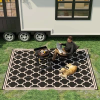 Outsunny Reversible Polypropylene Outdoor Rug Folding, Durable, Perfect for Camping, Deck & Beach Black(m-8)