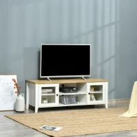HOMCOM Modern TV Stand, Entertainment Center with Shelves and Cabinets for Flatscreen TVs up to 60" for Bedroom, Living Room, White(m-10)