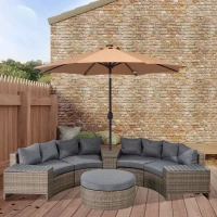 Outsunny 8 Piece Outdoor Rattan Sofa, Half Round Patio Furniture Set with Side Tables, Umbrella Hole, and Cushions, Mixed Kahki and Mixed Gray(m-20)