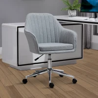 Vinsetto Mid-Back Task Chair, Fabric Home Office Chair, Swivel Desk Chair with Tub Shape Design & Lined Pattern Back for Living Room, Bedroom, Gray(m-10)