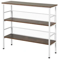 HOMCOM 3-Tier Console Table Industrial Style Storage Metal Wooden Shelf with a Robust Multi-Functional Design & Adjustable Feet, White(m-11)