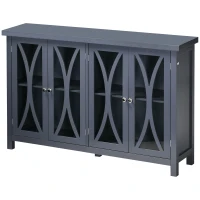 HOMCOM Sideboard, Buffet Cabinet with 4 Tempered Glass Doors, Arc Pattern and Adjustable Storage Shelf, Credenza, Gray(m-11)