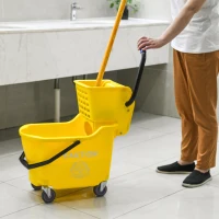 HOMCOM Mop Bucket Cart with Side Press Wringer, Metal Handle and 34 Quart Capacity, Yellow(m-10)