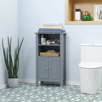 kleankin Bathroom Cabinet Organizer with 2-Tier Open Shelves, Double Door Enclosed Storage and Elevated Base, Dark Gray(m-11)