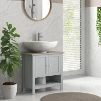 kleankin Pedestal Sink Storage Cabinet, Under Sink Cabinet, Bathroom Vanity Cabinet with Adjustable Shelf and Open Bottom Shelf, Gray(m-12)