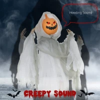 HOMCOM 3.9' Outdoor Halloween Hanging Pumpkin Ghost w/ Light Up Eyes, Sound Activated Prop w/ Creepy Howling Sounds(m-4)