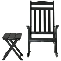 Outsunny 2 Pieces Wood Patio Bistro Set, Outdoor Rocking Chair Set with Armrests and High Back Rocking Chair and Portable Side Table, for Indoor, Outdoor, Patio, Backyard, Black(m-17)