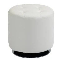 HOMCOM 360° Swivel Foot Stool Round PU Ottoman with Thick Sponge Padding and Solid Steel Base, White(m-11)