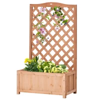 Outsunny 28" x 11" x 46" Raised Garden Bed, Wooden Planter Box w/ Trellis, Brown(m-11)