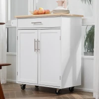HOMCOM Kitchen Island Cart, Rolling Island Table with Solid Wood Top, Trolley Cart with Drawer, Storage Cabinet & Towel Rack, White(m-10)