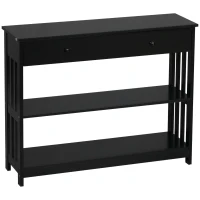 HOMCOM Console Hallway Table with Extra Wide Pull Out Drawer, 2 Open Shelves and Slatted Wood Frame Design, Black(m-11)