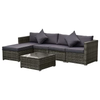 Outsunny 6 Piece Patio Furniture Set Outdoor Wicker Conversation Set All Weather PE Rattan Sectional Sofa Set with Ottoman, Cushions and Tempered Glass Table, Mixed Gray and Gray(m-11)