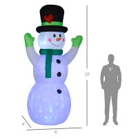Outsunny 10FT Christmas Inflatables Cheerful Snowman in Black Hat, Blow Up Outdoor Christmas Decorations with LED Yard Display(m-3)
