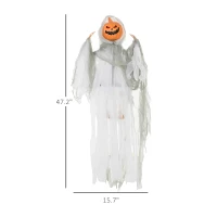 HOMCOM 3.9' Outdoor Halloween Hanging Pumpkin Ghost w/ Light Up Eyes, Sound Activated Prop w/ Creepy Howling Sounds(m-3)