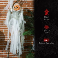 HOMCOM 3.9' Outdoor Halloween Hanging Pumpkin Ghost w/ Light Up Eyes, Sound Activated Prop w/ Creepy Howling Sounds(m-7)