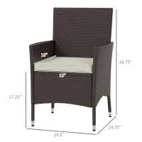 Outsunny 2 PCS Rattan Wicker Dining Chairs with Cushions and Anti-Slip Foot, Patio Stackable Chairs Set for Backyard, Garden, Lawn, Dark Coffee(m-3)