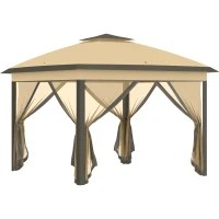 Outsunny 11' Pop-Up Tent Gazebo w/ Netting, Beige(m-1)