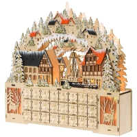 HOMCOM Wooden Christmas Advent Calendar with 24 Fillable Countdown Drawers and LED Lights, Battery Operated