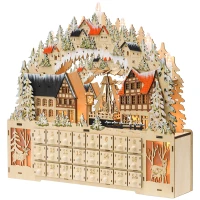 HOMCOM Wooden Christmas Advent Calendar with 24 Fillable Countdown Drawers and LED Lights, Battery Operated(m-1)