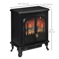 HOMCOM Electric Fireplace Stove Heater with LED Fire Flame Effect, Double Door, Freestanding & Portable with Overheat Protection, 750W/1500W, Black(m-3)