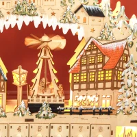 HOMCOM Wooden Christmas Advent Calendar with 24 Fillable Countdown Drawers and LED Lights, Battery Operated(m-7)