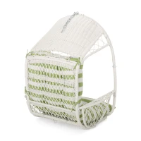 Outdoor/Indoor Wicker Hanging Chair with Water-Resistant Cushions and Faux Rattan, Professional Installation Required, 34.5" L x 25" W x 46.25" H, White+Green(m-9)