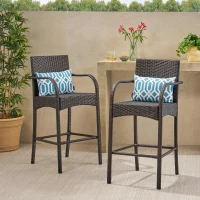Vinsetto Outdoor Wicker Barstool Chair Set of 2 with Durable Powder-Coated Metal Frame, Hand-Crafted Faux Rattan, 22" L x 24.25" W x 45.5" H, Brown(m-1)