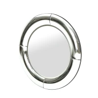 Glam Circular Wall Mirror with Faux Wood Frame, Tempered Glass, Curved Round Mirror, No Assembly Required, 31.5" L x 31.5" W x 1.38" H, Clear(m-7)