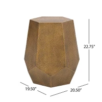 Modern Hammered Iron Geometric Side Table, No Assembly Required, 20.5" L x 19.5" W x 22.75" H, Gold(m-3)
