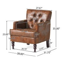 Modern Accent Tufted Club Chair with Rivet Design and Birch Wood Legs, Button Tufted Diamond Stitch, 28" L x 31.75" W x 35" H, Brown(m-3)